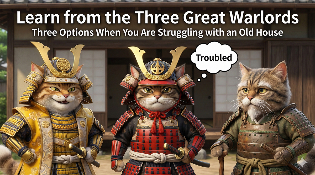 Struggling with an old house in Kyoto Japan? Discover three approaches based on Japan’s great warlords - Nobunaga (rebuild), Hideyoshi (renovate) and Ieyasu (maintain). Find the option that matches your lifestyle with us for your "Secret Base" in Kyoto!