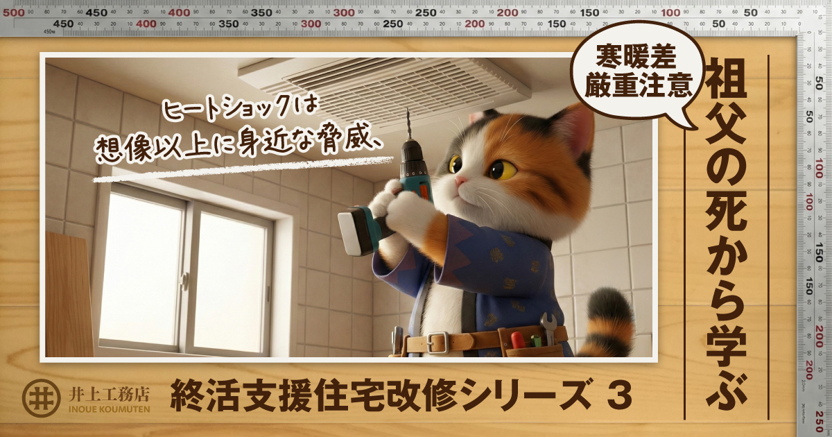 想像以上に身近な脅威 ！ヒートショック対策。浴室・脱衣所の断熱リフォームも、井上工務店へ。